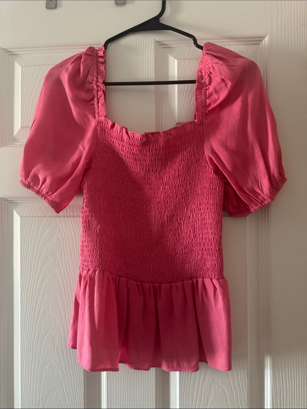 Sugarlips Hot Pink Smocked Peplum Puff Sleeve Top